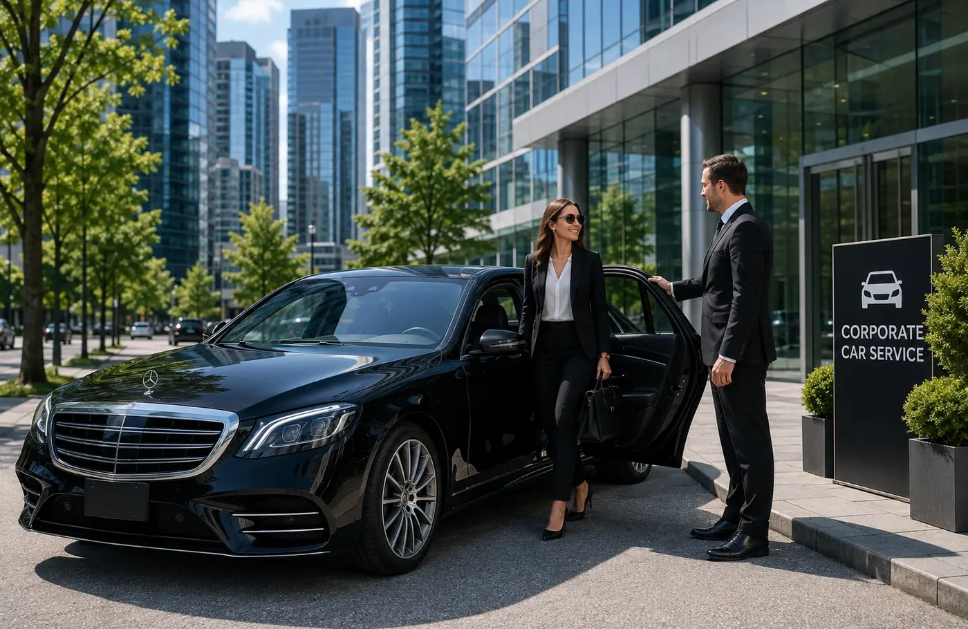 Executive black vehicle used for corporate transportation