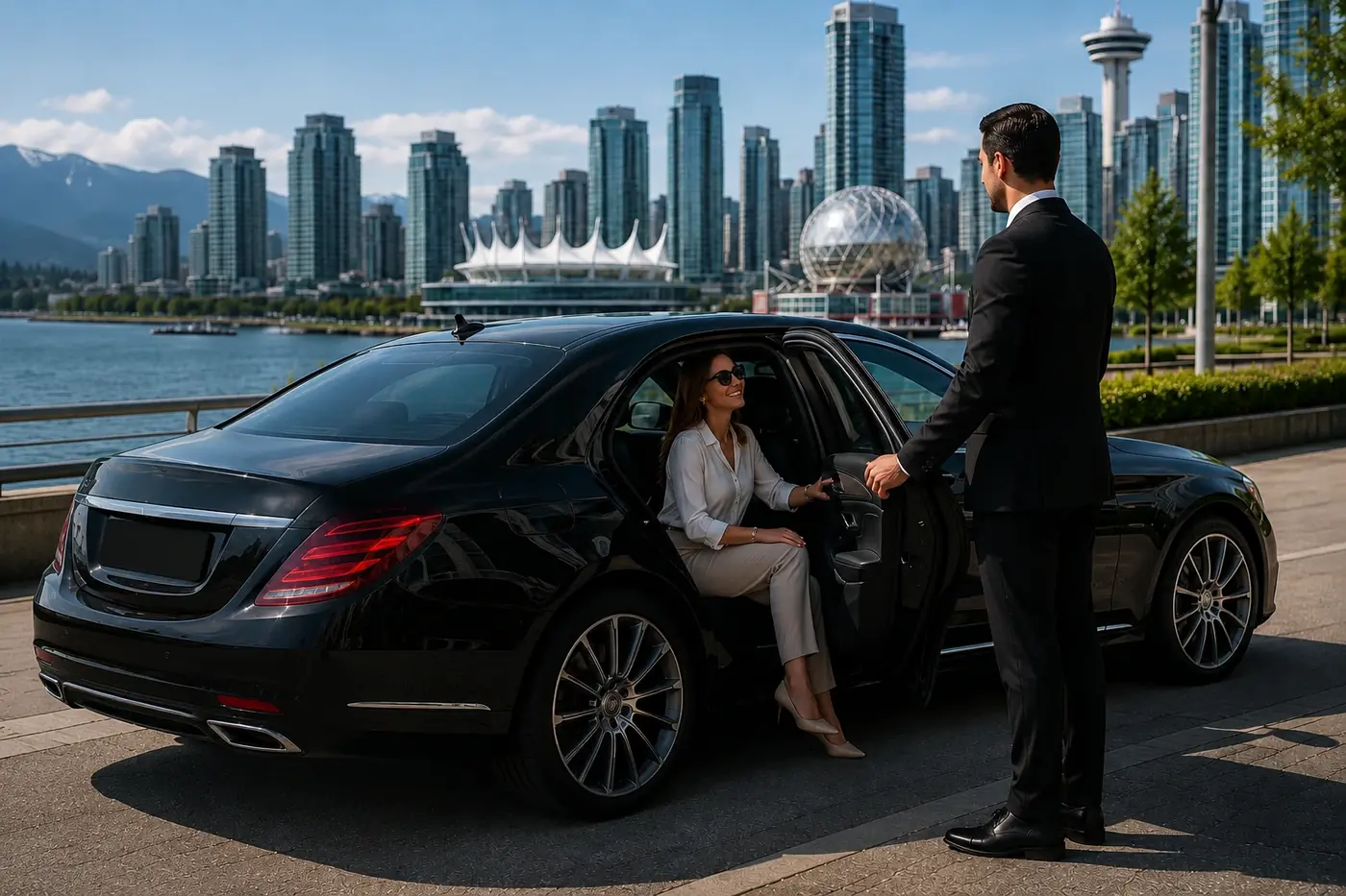 Professional chauffeur beside an executive vehicle